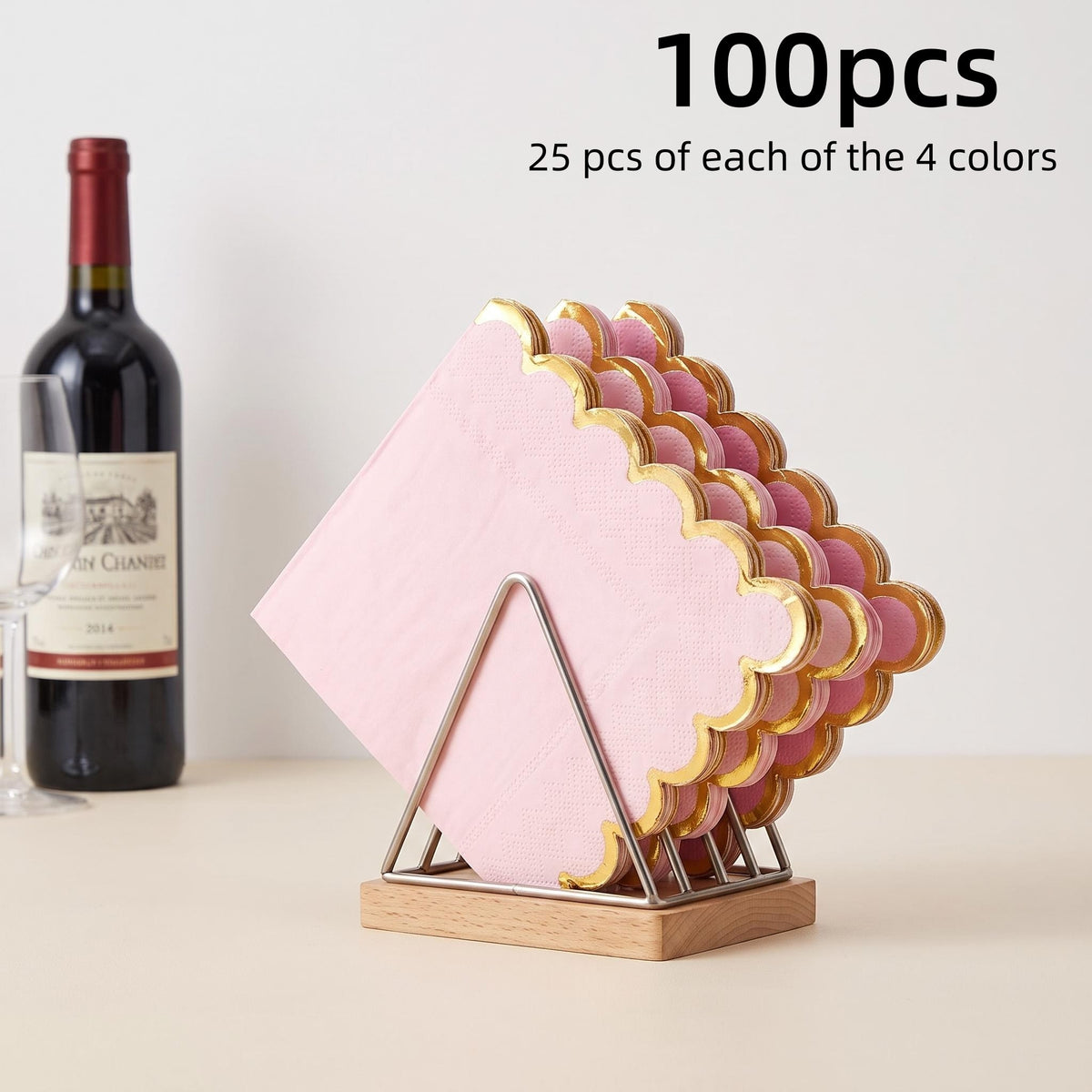 Pink Gradient Gold Foil Scalloped Edge Disposable Paper Napkins 20-100pcs per Order for Birthday Wedding Baby Shower Decorative Tableware