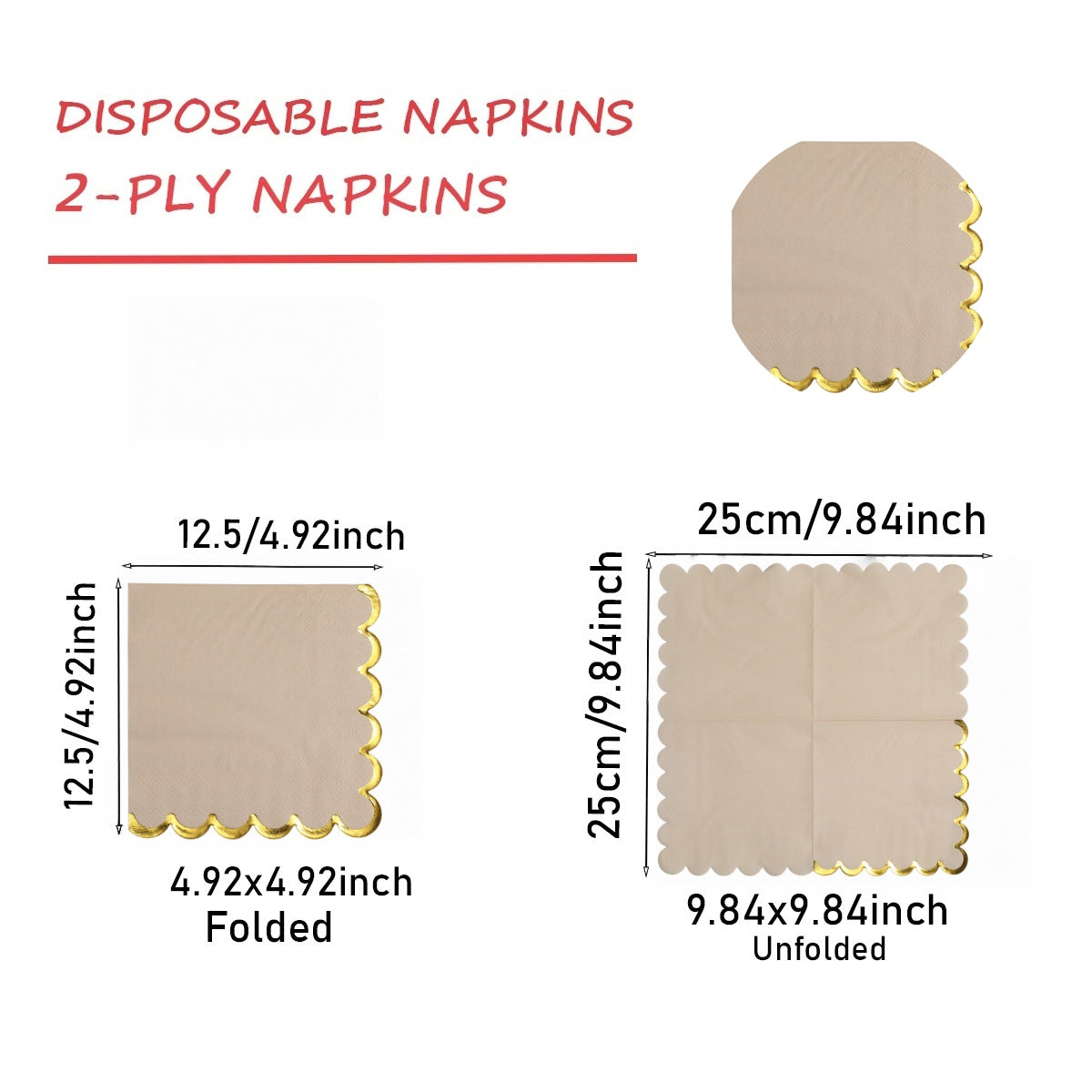 20-100pcs gold foil wavy-edged vintage color mix 4-color party napkins, disposable napkins for party and dinner table decoration
