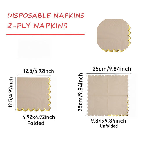 20-100pcs gold foil wavy-edged vintage color mix 4-color party napkins, disposable napkins for party and dinner table decoration