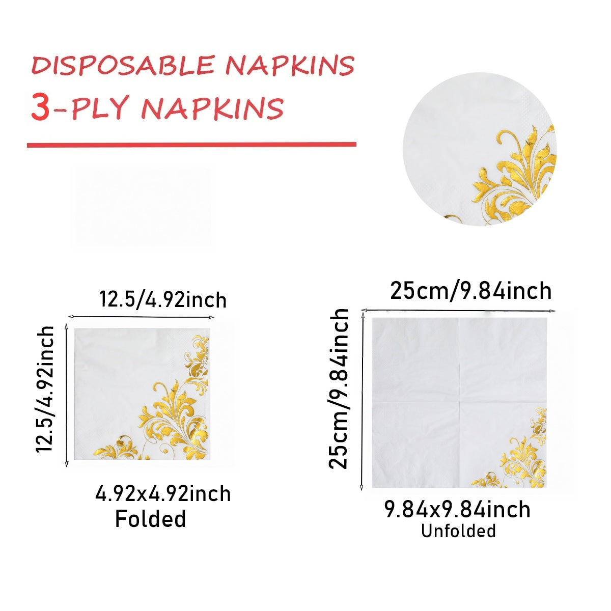 Multiple designs available, European vintage corner scroll gold foil, luxury gold vine print napkins, disposable decorative napkins for birthdays, parties, and weddings