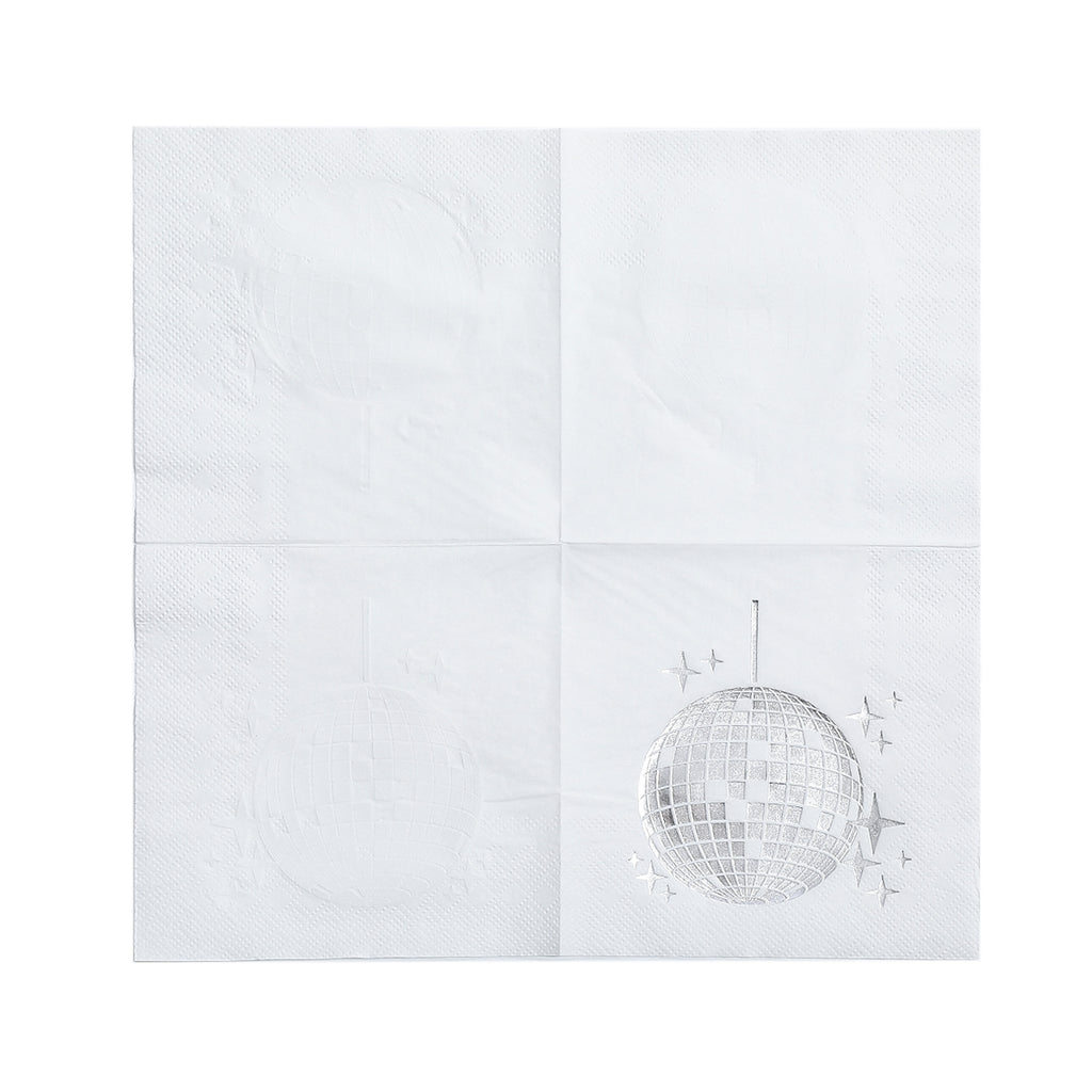 80s Retro Disco Ball Silver Foil Napkins｜Multi-Pack Set (Black & White) for Prom, Birthday, and Party Table Decorations