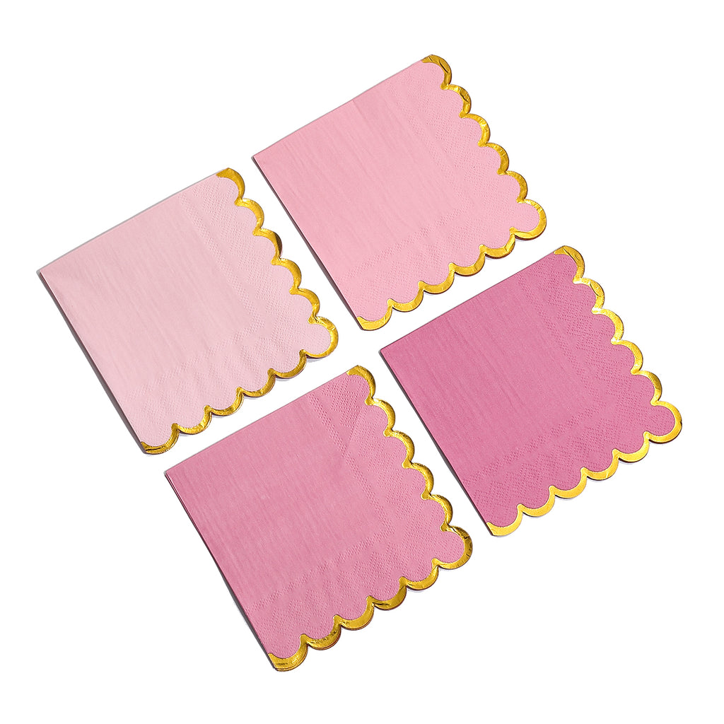 Pink Gradient Gold Foil Scalloped Edge Disposable Paper Napkins 20-100pcs per Order for Birthday Wedding Baby Shower Decorative Tableware