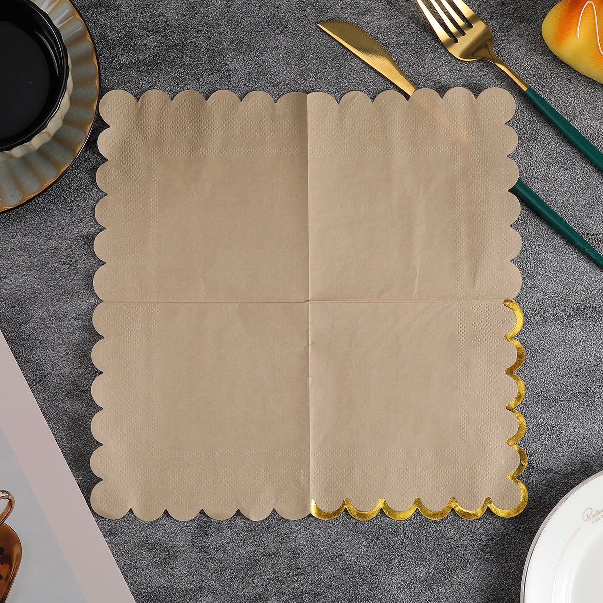 20-100pcs gold foil wavy-edged vintage color mix 4-color party napkins, disposable napkins for party and dinner table decoration