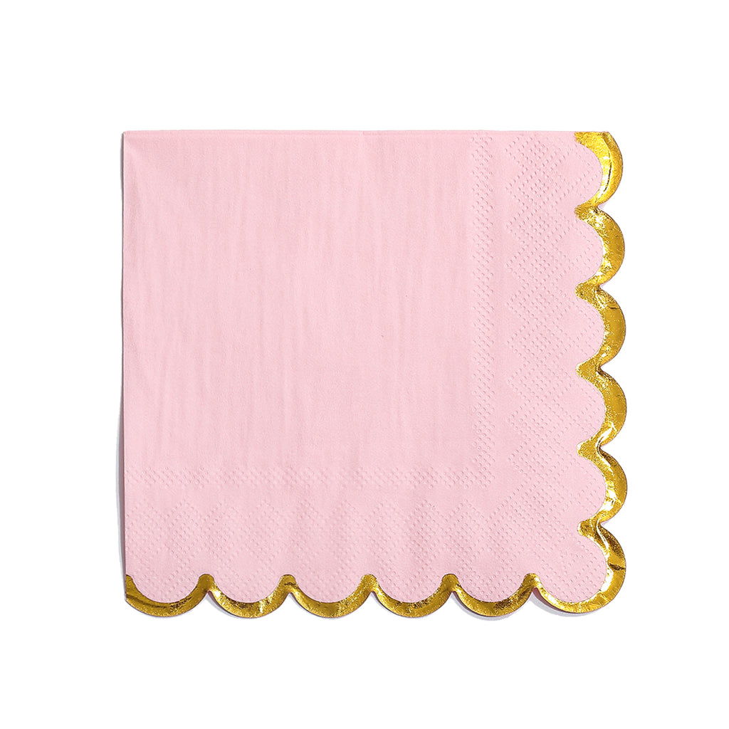 Pink Gradient Gold Foil Scalloped Edge Disposable Paper Napkins 20-100pcs per Order for Birthday Wedding Baby Shower Decorative Tableware