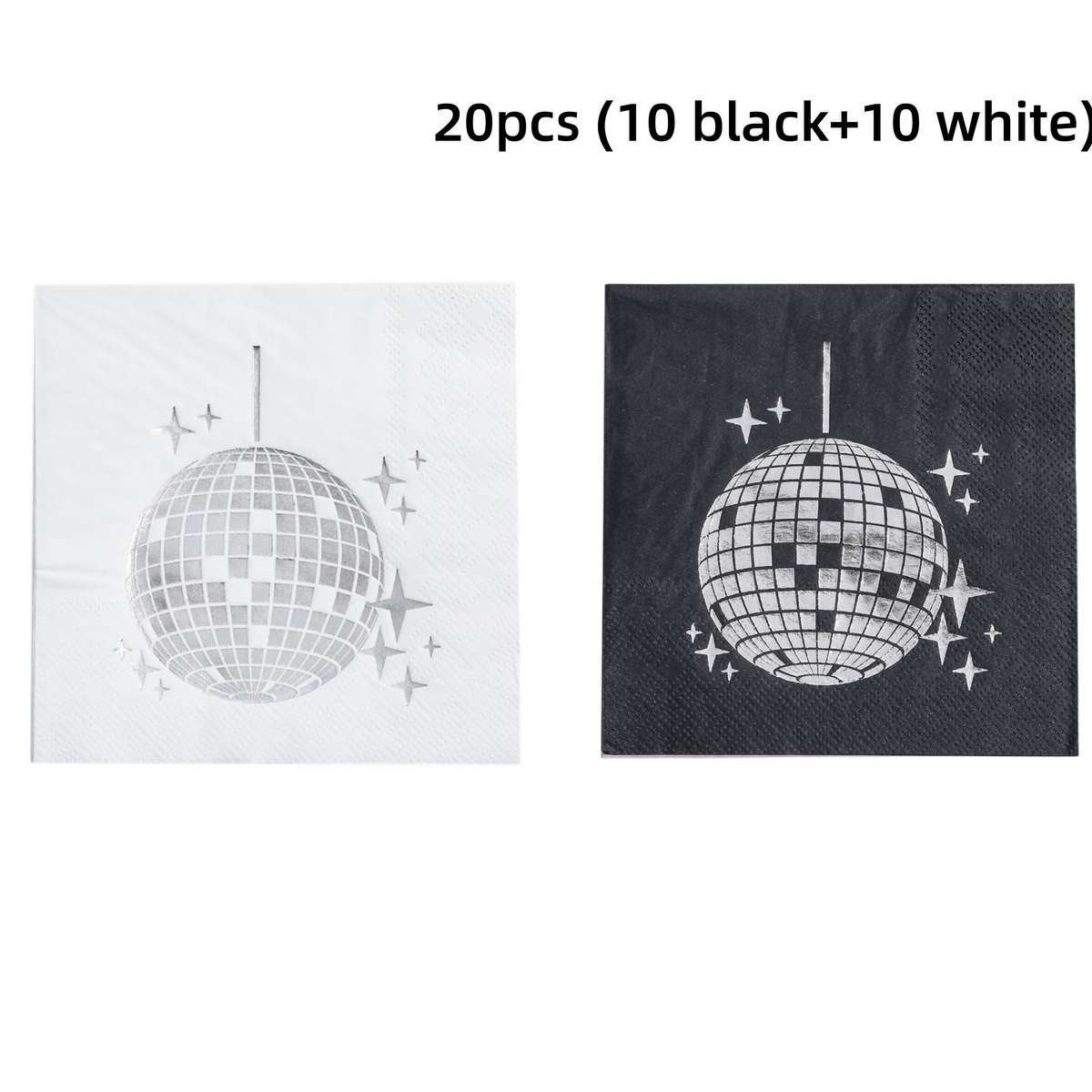 80s Retro Disco Ball Silver Foil Napkins｜Multi-Pack Set (Black & White) for Prom, Birthday, and Party Table Decorations
