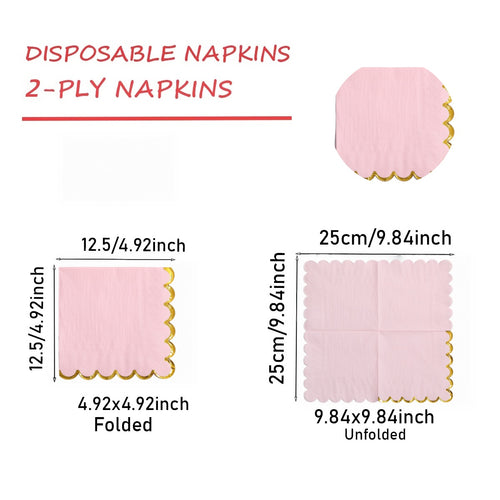 Pink Gradient Gold Foil Scalloped Edge Disposable Paper Napkins 20-100pcs per Order for Birthday Wedding Baby Shower Decorative Tableware