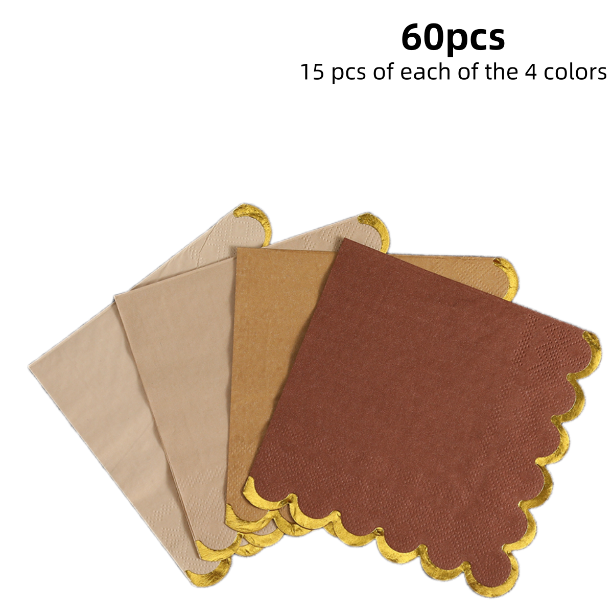 20-100pcs gold foil wavy-edged vintage color mix 4-color party napkins, disposable napkins for party and dinner table decoration
